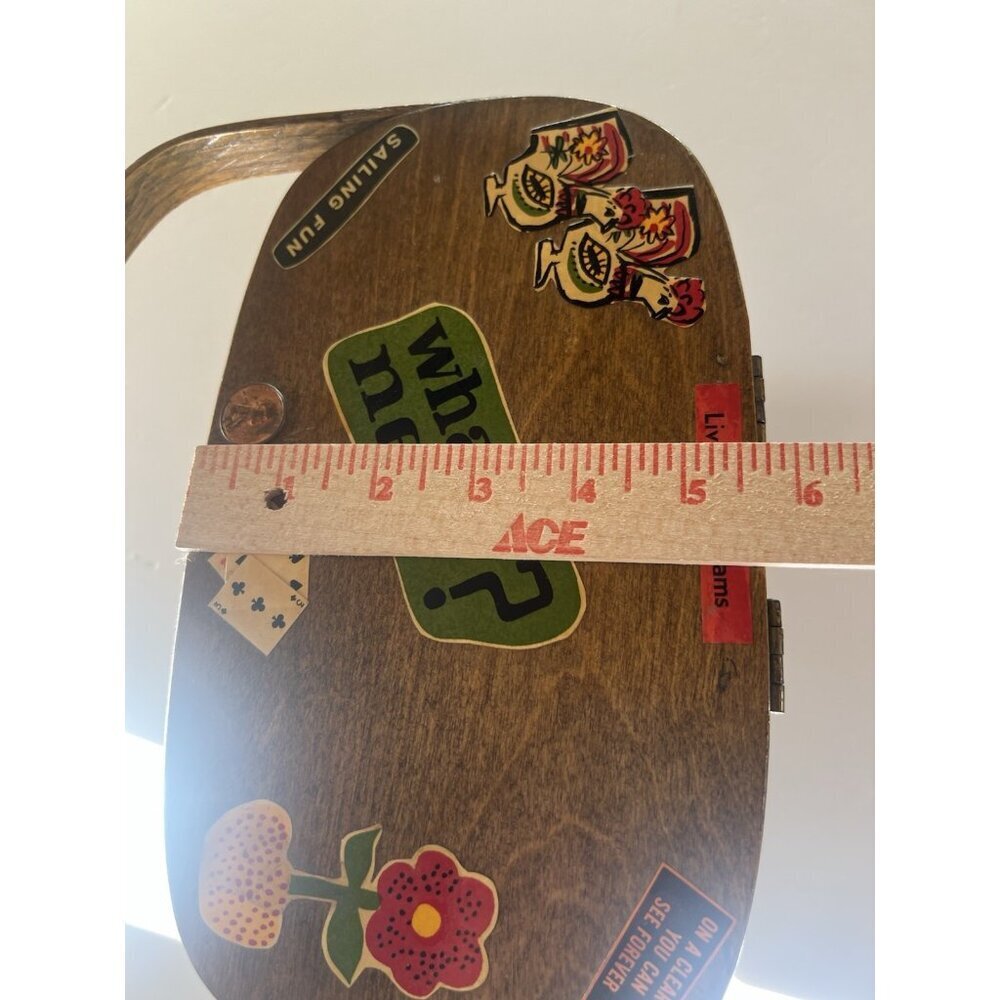 Vintage 70s Caro-Nan basket wooden penny purse St. Louis Missouri lined indie - Picture 12 of 16